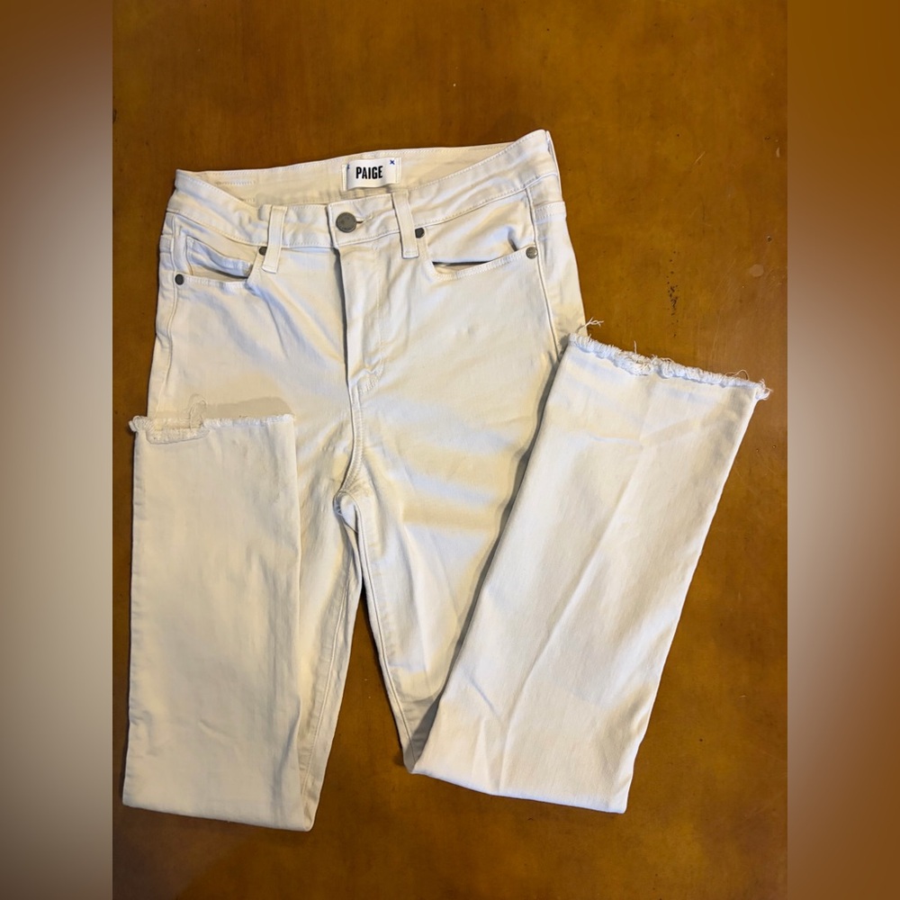PAIGE Off-White Distressed Jeans. Hoxton Slim Size 27